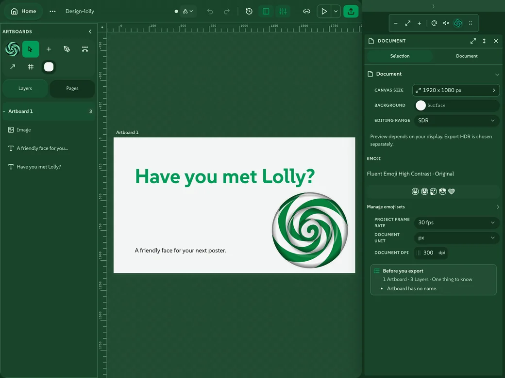 The Design canvas with a finished poster layout