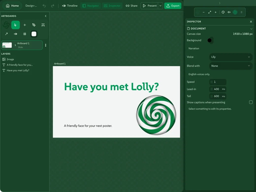 The Design canvas with a finished poster layout