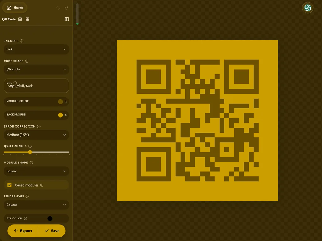 A QR code for lolly.tools drawn in the brand green