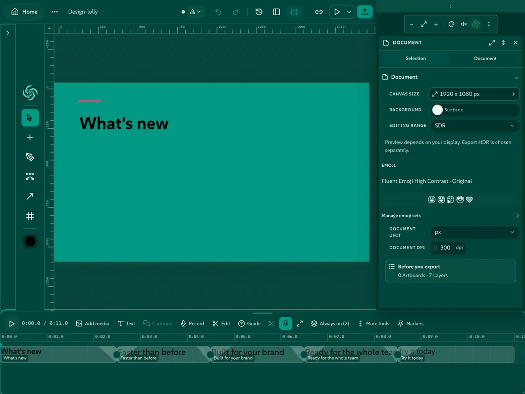 The Sequence timeline with clips laid out, in a teal brand