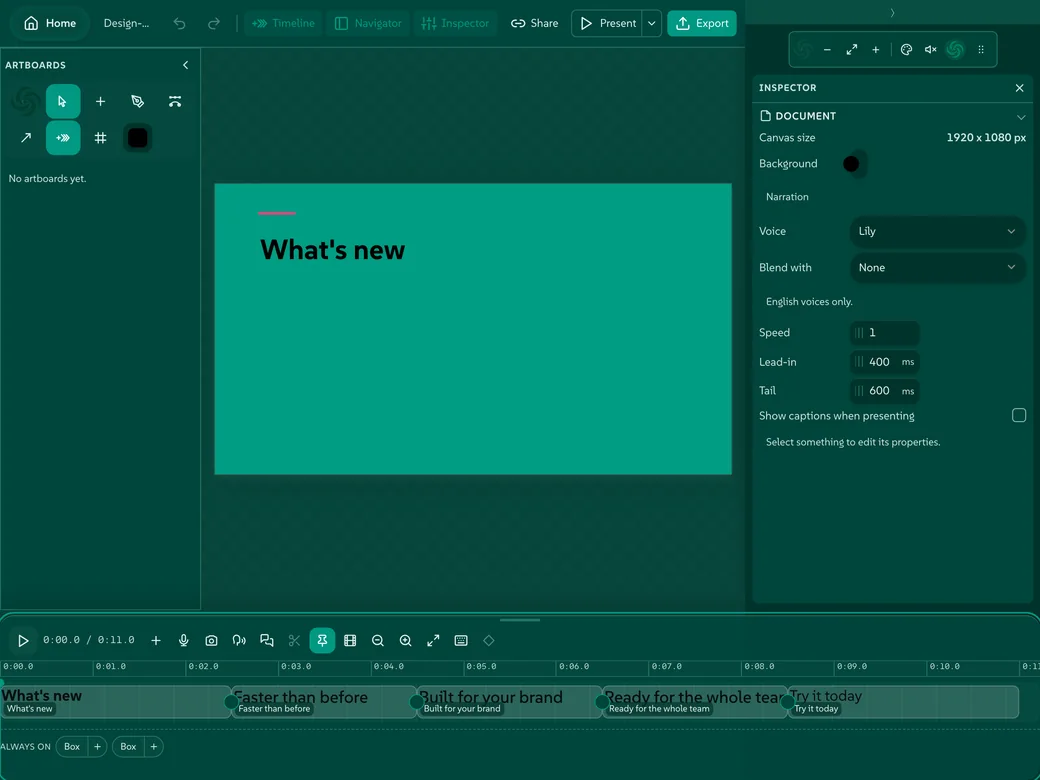 The Sequence timeline with clips laid out, in a teal brand