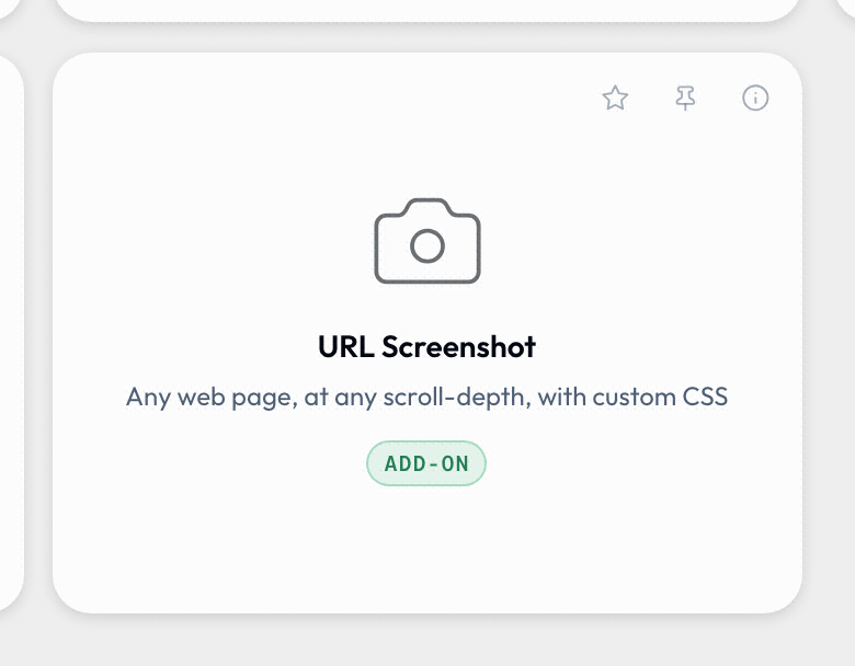 The URL Screenshot tile in the Utilities gallery, carrying an Add-on badge because its capture capability is unmet in a plain browser